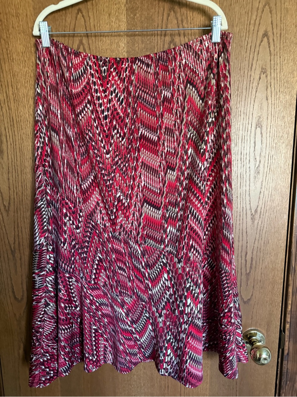 NY Collection Red & White Printed Circle Skirt